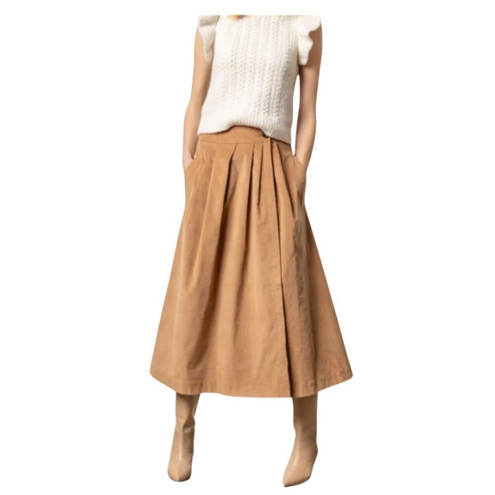 Lilla P Brown Corduroy Wrap Midi Skirt Sz S NWT $200 Retail